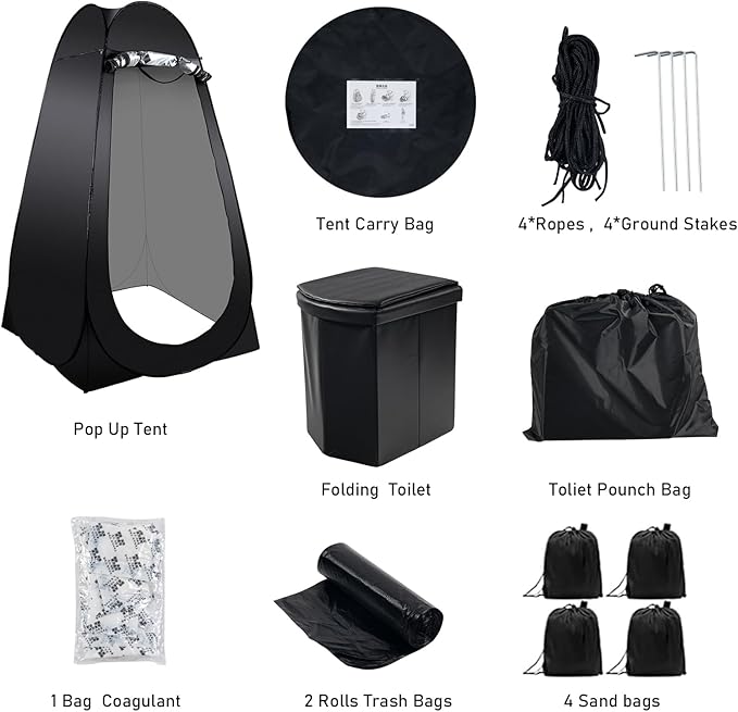 Portable Camping Toilet Kit for Adults, Pop up Privacy Tent, X Large Folding Toilet Potty with Camping Tent, Outdoor Instant Shower Tent Camp Toilet Changing Dressing Room
