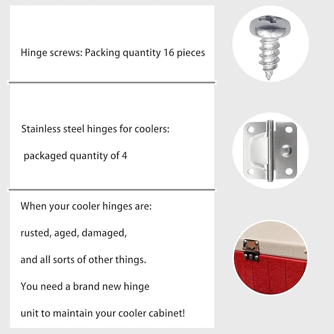 Cooler Stainless Steel Hinges for Coleman ice Chest Coolers Replacement 5235 6262 6270, with Screws Set (2 Pack)