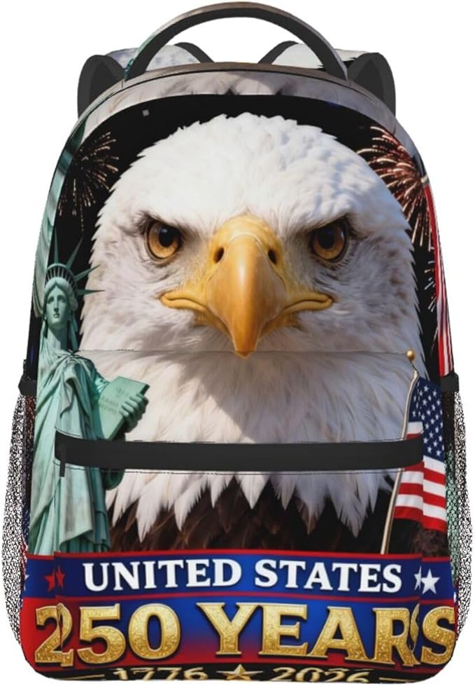 Men Women Polyester USA 250th Anniversary America Patriotic Art Daypack Big Capacity Shoulder Bag With Adjustable Shoulder Straps for Camping Travel Walking Cycling
