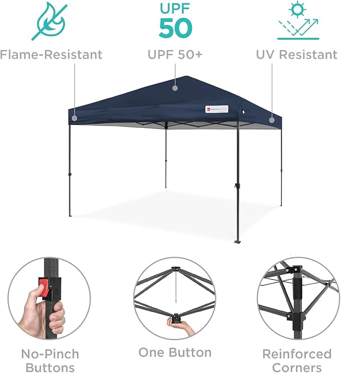Best Choice Products 8x8ft Pop Up Canopy Tent, Outdoor Shade, 1 Person 1 Minute Set Up, Carry Case, 4 Weight Bags - Navy Blue
