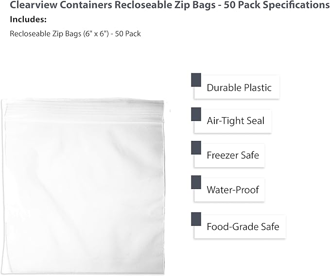 50-Pack 6" x 6" Reclosable Zip Bags – Durable & Convenient Storage Solution