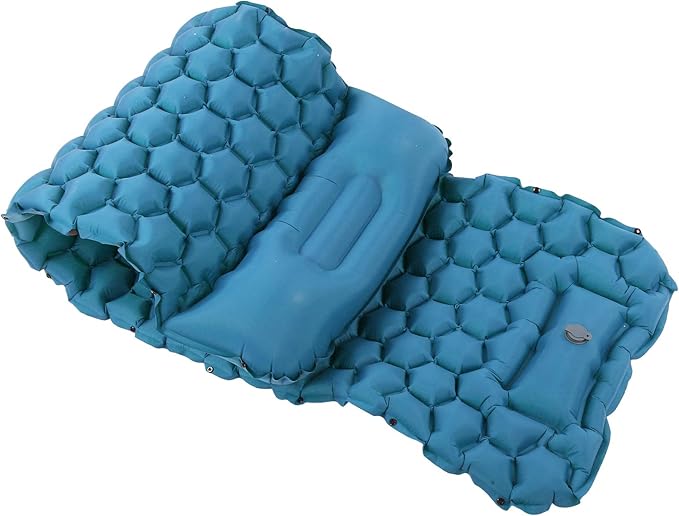 Inflatable Camping Sleeping Pad Mat, Ultra Lightweight Air Cushion Mattress for Tent Hiking Travel, 2 Way Valve Design with 40D Nylon Fabric and TPU Laminate, Compact Foldable (Peacock Blue)