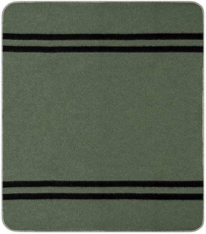 Thick Alpaca Wool Blanket Heavyweight for Camping Outdoors or Using Indoors | Soft Peruvian Alpaca Wool Blankets (Fern Green - Black Stripes, Travel Size)