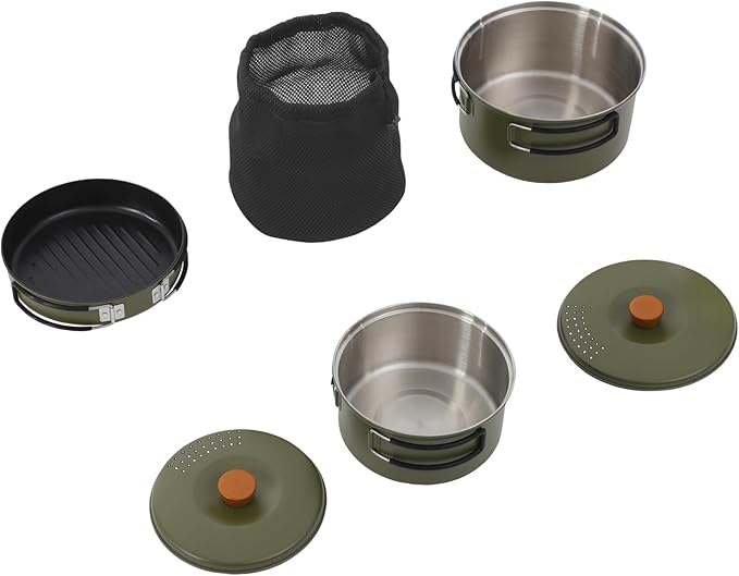Camping Cookware Set Portable Camping Cooking Set 304 Stainless Steel Camping Pots and Pans Set Campfire Cooking Equipment with Storage Bag for Outdoor Camping Hiking Picnic for 2-3