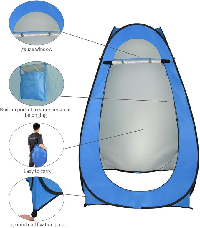 Pop Up Privacy Tent - 1-2 Person Portable Outdoor Camping Bathroom Toilet Tent Changing Dressing Room Privacy Shelter for Hiking, Beach, Picnic - Blue
