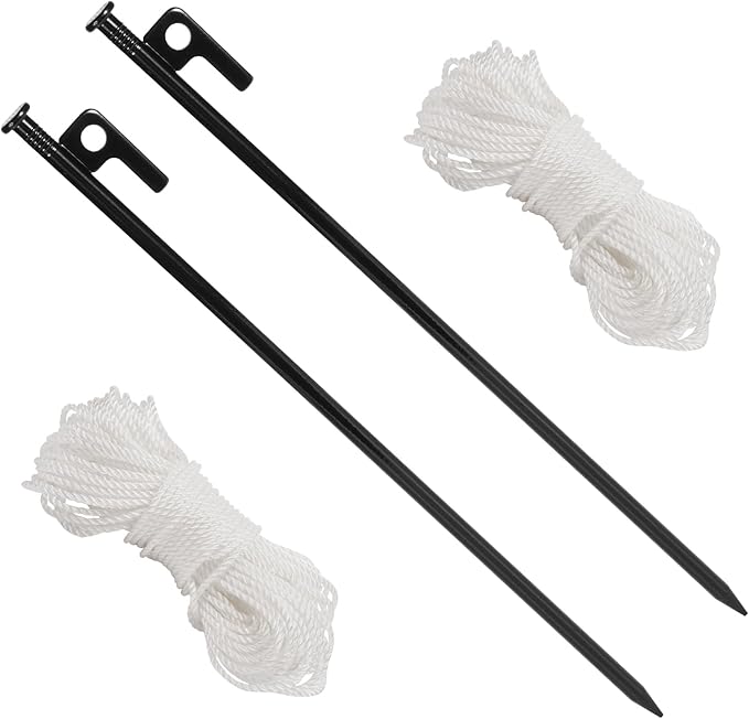 Pond Fountain Aerator Fixing Anchor Accessories, Includes 2×0.2in by 164ft Twisted Polyethylene (PE) Rope with 2×Metal Ground Stakes - Perfect for Outdoor, Camping, Landscaping, and Shipping