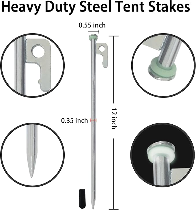 Tent Stakes， Heavy Duty Metal Tent Pegs for Camping Steel Tent Stakes (8, Black) (8 PCS Silver Tent Stakes)