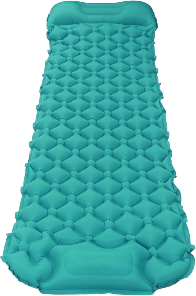 Sleeping Pad for Camping, Camping Sleeping Pad, Ultralight Inflatable Sleeping Mat with Built in Foot Pump & Pillow, Upgraded Compact Camping Air Mattress for Camping, Backpacking (Peacock Blue)