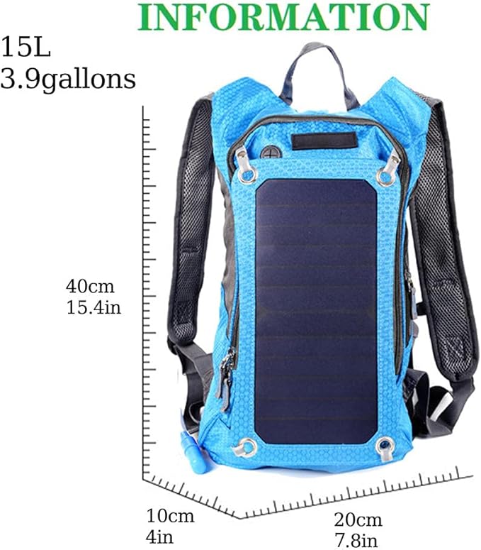 Solar Backpack, Solar Powered 1.8 Liter Hydration Backpack / 7 Watt Solar Panel,