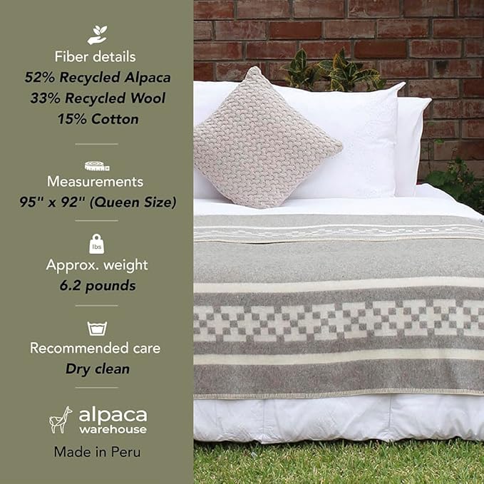 Inca Wall - Thick Alpaca Wool Blanket Heavyweight Camping Outdoors Indoors Soft Peru Queen Size New Ethnic Design (Soft Camel/Ivory, Queen Size)