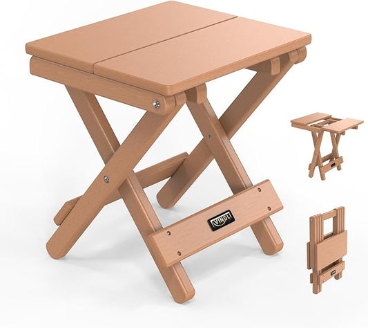 VINGLI Small HDPE Folding Side Table, Plastic Waterproof Portable Adirondack Coffee End Tables, All Weather for Patio, Backyard, Pool, Indoor Use, Teak