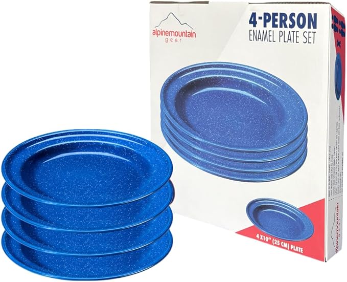 Enamelware for Camping and Backpacking - Camping Cookware Gear Essentials for Outdoor/Indoor Use and Backpacking Adventures (Made by Caddis Sports) (10 Inch Plate (4 Pack))