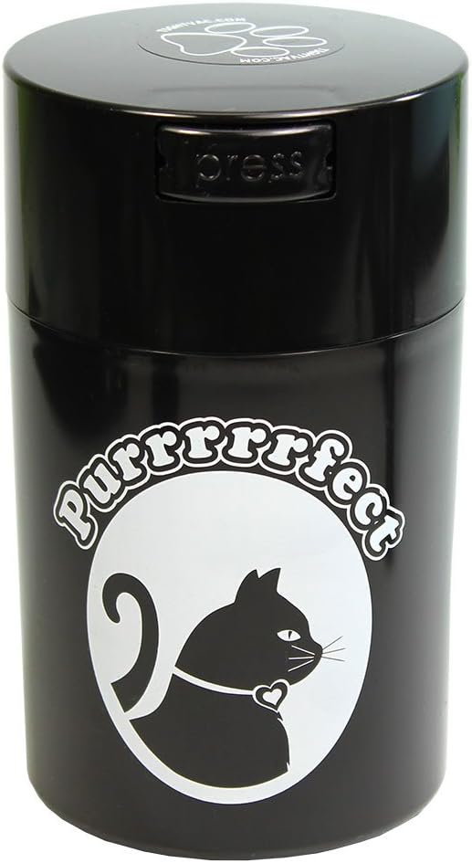 Tightpac Pawvac 6 Ounce Vacuum Sealed Pet Food Storage Container; Black Cap & Body/White Cat