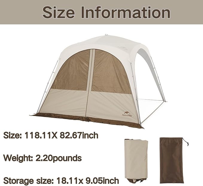 Naturehike Quarter/Hexagonal Camping Tent Canopy Sun Shade,Outdoor Tent for Camping,Fishing,Picnics, Canopy Available with Ground Cloth,Door Curtains,Tent Connector(Door Curtain, Large)