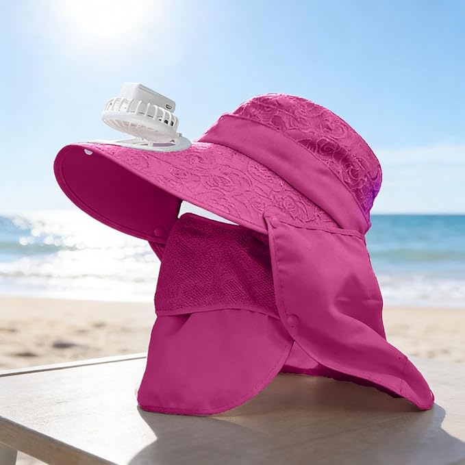 Solar Fan Cap, Wide Brim Sun Cap, USB and Solar Powered Adjustable Breathable Fan Hat for Women Men Outdoor