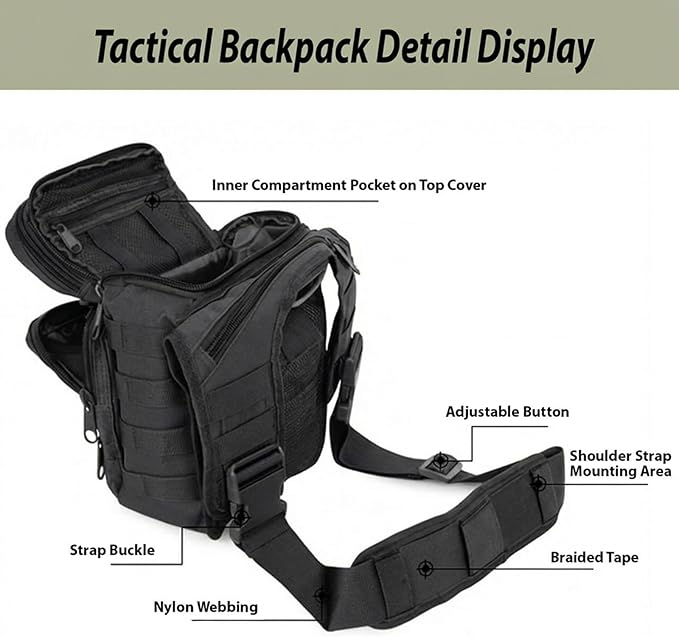 Tactical Backpack for Men，Military Sport Bag Pack Sling Shoulder Backpack Tactical Crossbody Bag EDC Molle Assault Range Bag Chest Pack for Hiking Camping Outdoor - Black