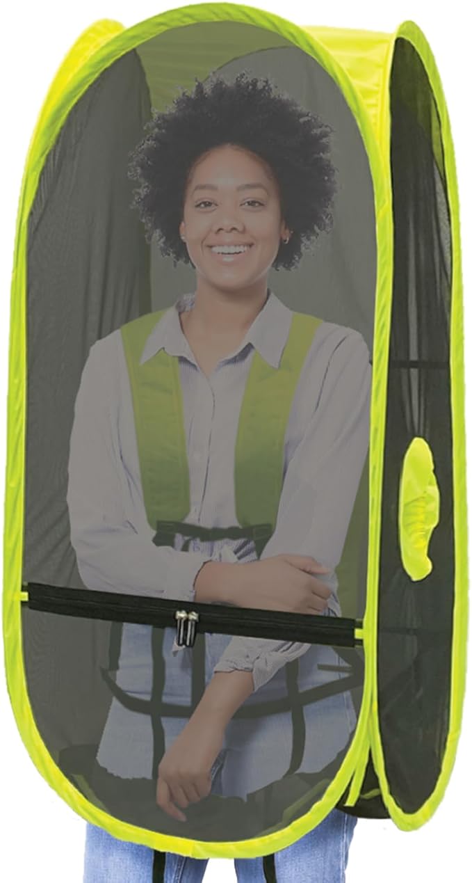 WeatherPod Short Bug-Screen Walking Pod – Pop-Up Wearable Mosquito & Bug Screen with Mesh – Fine Gauge, Fully Enclosed Personal Bubble – Safety Yellow