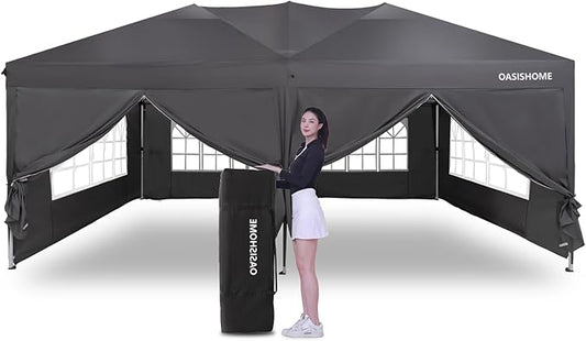 OASISHOME Pop-up Gazebo Canopy Tent 10'x20' with 6 Removable Sidewalls, Windows, Stakes, Ropes, Carry Bag,Suitable for Patio, Outdoor, Wedding Parties&Commercial Events (Grey (NOT Black), 10X20)