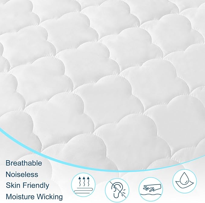 Twin Air Bed Mattress Pad with 15-24 Inch Deep Pockets - Waterproof Protector for Warm Sleep & Cold Air Insulation,Perfect for Camping, Guest Bed, Pets & Overnight Visitors-White