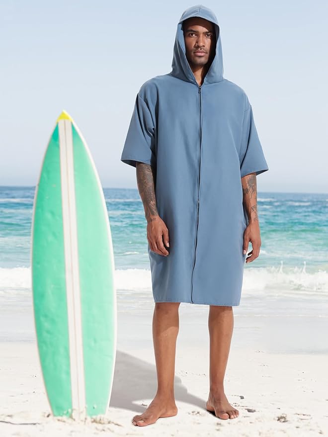 PISIQI Surf Poncho Changing Robe with Hood Absorbent Quick Dry Microfiber Wetsuit Zipper Towel for Beach Surfing Men Women
