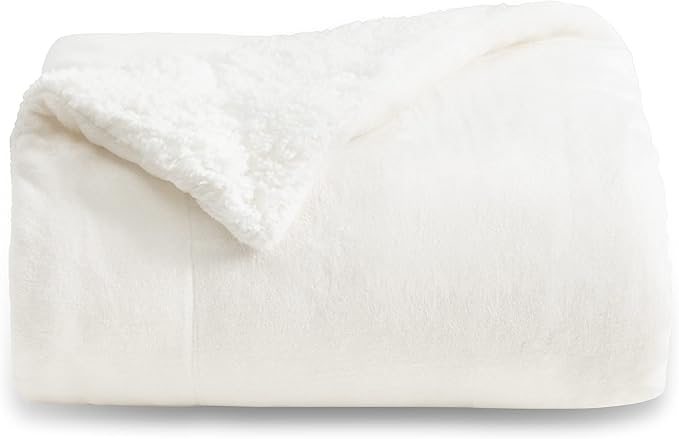 Bedsure GentleSoft Sherpa Fleece Throw Blanket for Couch - Thick and Warm, Soft Fuzzy Plush Throw Blanket for Winter, White, 50x60 Inches