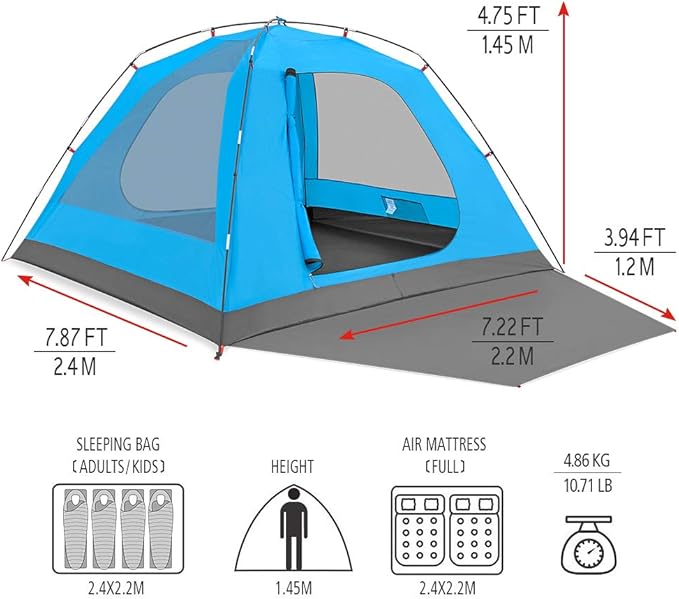 KAZOO 2／4 Person Camping Tent Outdoor Waterproof Family Large Tents 2/4 People Easy Setup Tent with Porch Double Layer | Outdoor, Waterproof, Family, Large, Tents, Easy Setup