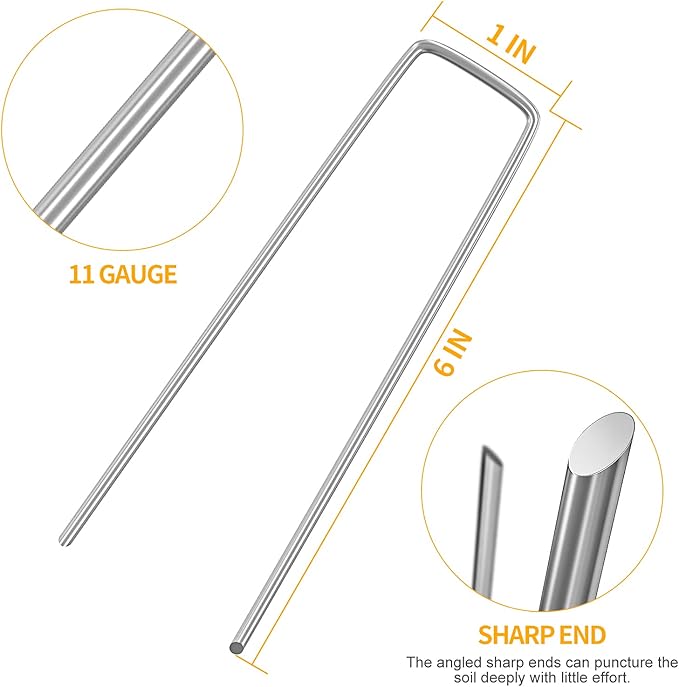 WAENLIR 6 inch 50 Pack Landscape Staples Galvanized Garden Stakes, Metal Landscape Fabric pins Plant Cover Stakes Yard Stakes Tent stakesfor Securing Weed Fabric Barrier, Artificial Turf