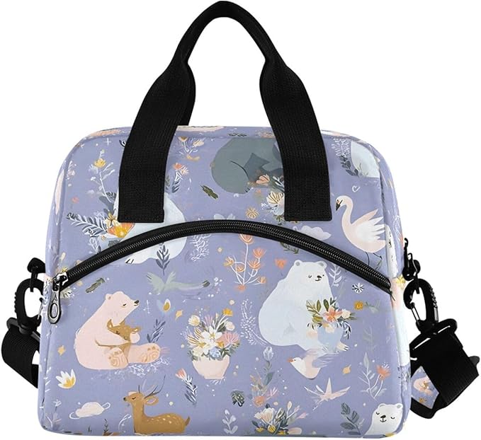 ALAZA White Bear Pattern Lunch Box for Men Women Adults Insulated Lunch Bag Cooler Bag with Adjustable Shoulder Strap for Work Picnic Travel
