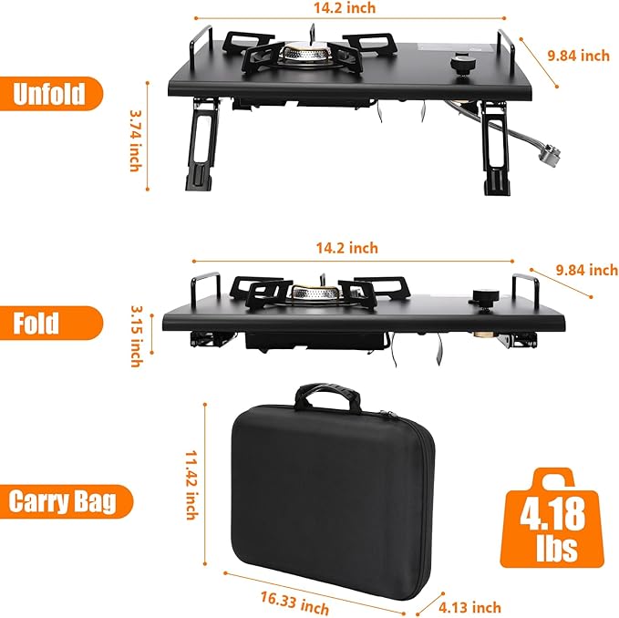 Camping Stove for IGT Table, Portable Isobutane Gas Stove with Carry Bag, 4000W Camp Stove,Folding Propane Burner, IGT Accessories for Picnic, RV, Car Trip, Tailgating, Patio, Backyard