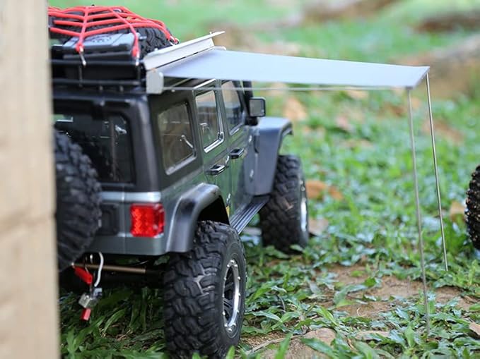 8.6" x8.6" RC Car Simulation Side Car Roof Top Tent Rain Canopy Sunshade Decoration Accessory Compatible with Traxxas TRX4 Axial SCX10 Tamiya Arrma D90 1/10 RC Crawler (Silver)