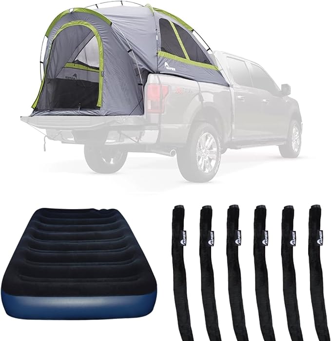 Napier Backroadz Truck Tent with Full Size Sportz Air Mattress & Strap Protectors fits Full Size Long Truck Beds | Waterproof 2-Person Tent (Full Size Retular Bed (6.4'-6.7')), Grey/Green