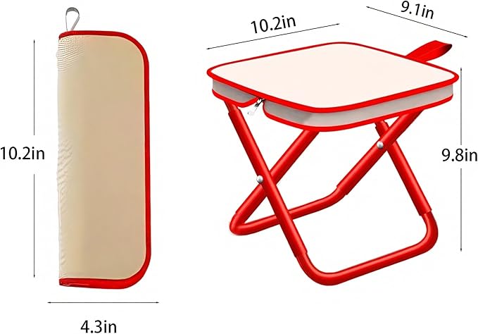 4pack 12inch Folding Stool Portable Camping Chairs with Carry Bag for Outdoor Mountaineering Fishing Hiking Hunting Foot Stool Mini Travel Chair (Red)