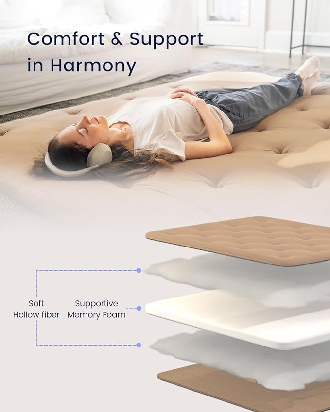 ZonLi Japanese Floor Futon Mattress Full Size 75"x 54", 100% Cotton Cover 2.5'' Thicken Tatami Mattress, Foldable Sleeping Pad, Portable Dormitory Tatami Mat(Khaki)
