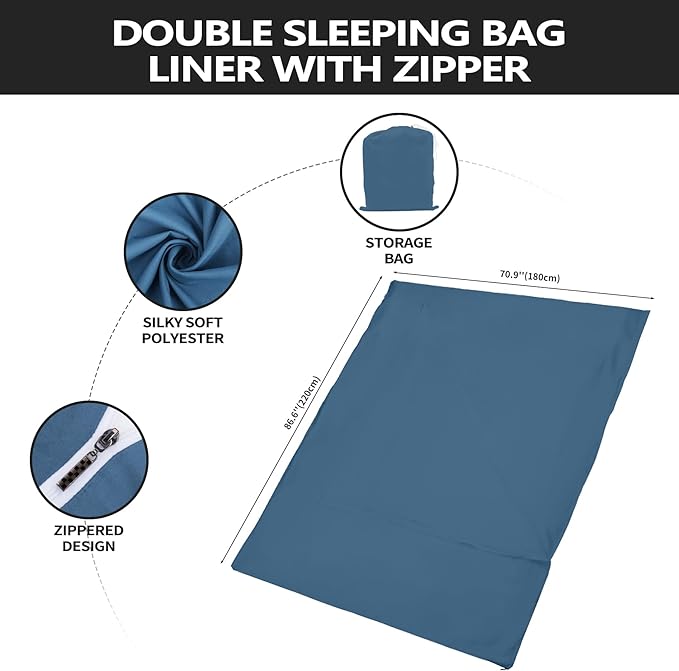 Sleeping Bag Liner,Long Staple Cotton, Adult Sleep Sack & Travel Sheets,Travel Sleep Sack for Backpacking, Hotels & Hostels Lightweight Travel Sheet Camping Sheets,Has Full Length Zipper