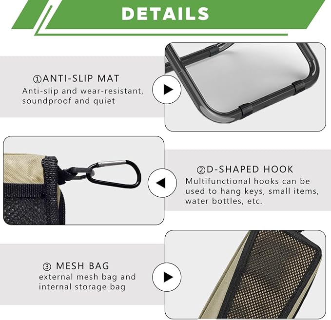Portable Folding Stool-Handbag-Style Ultralight Camping Chair with Double Storage Pockets, 3Layer 600D Oxford Cloth, Heavy-Duty Carbon Steel Frame for Outdoor Fishing