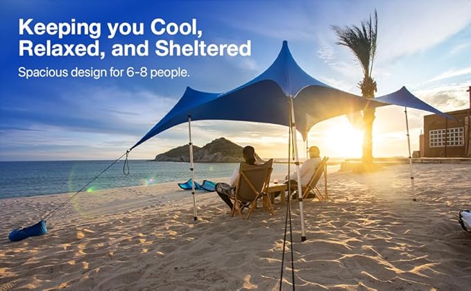 Nomad XL Beach Canopy Tent Sun Shade 8.5x15 FT – UPF50+ Portable 4-Post Beach Tent Canopy with Easy Setup & Carry Bag – Large Sun Shelter for Camping, Picnic, Backyard & Travel