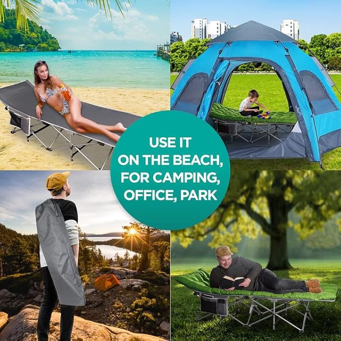 ZONETECH Folding Outdoor Camping Travel Cot and Cot Pad - Premium Quality Lightweight Portable Heavy Duty Adult & Kids Travel with Large Pocket and Cushion