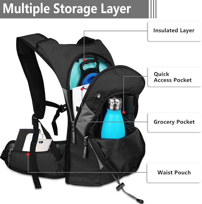 NONSAR Hydration Backpack, Hiking Backpack with 3L Water Bladder, Insulated Water Backpack for Women, Men, Kids, Keep Liquids Cool Up to 5 Hours, Daypack for Hiking, Running, Climbing, Cycling