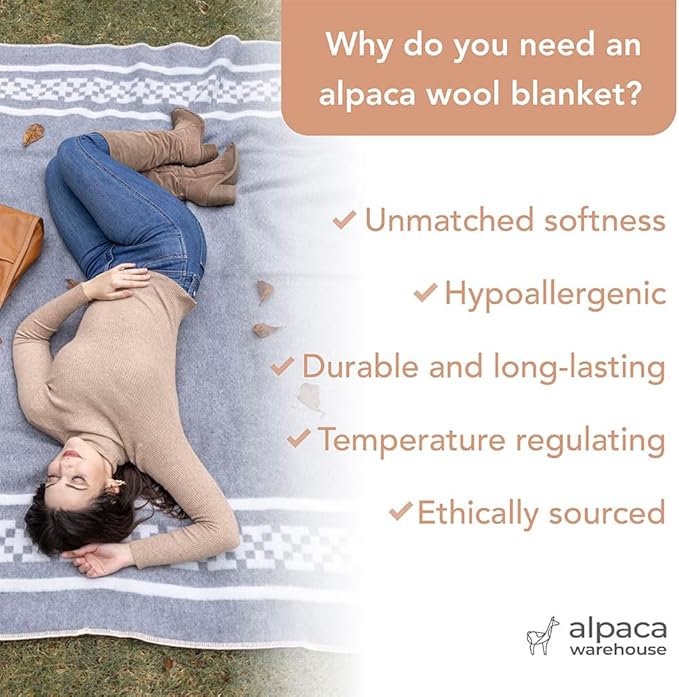 Inca Wall - Thick Alpaca Wool Blanket Heavyweight Camping Outdoors Indoors Soft Peru King Size New Ethnic Design (Soft Gray/Ivory, King Size)