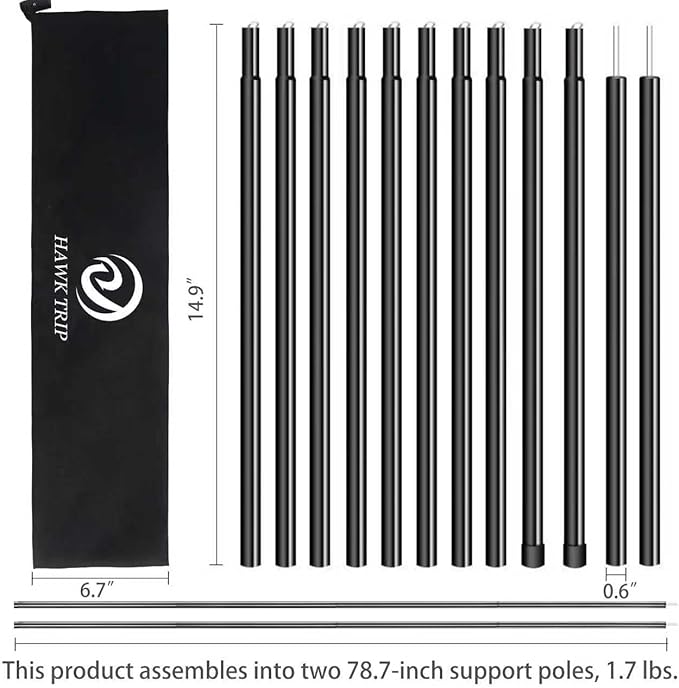 Camping Tarp Poles Tent Poles Adjustable for Tarp Canopy Awning Beach Shade (Dia 0.6"/Length 80.7")