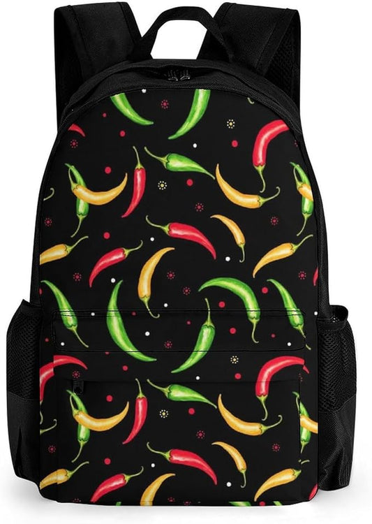 Supdreamc Polyester Daypack Backpack for Trekking Picnic Walking Cycling, Large Capacity Anti-Theft Multipurpose Shoulder Bag, Red Green Chili Pepper Casual Daypack