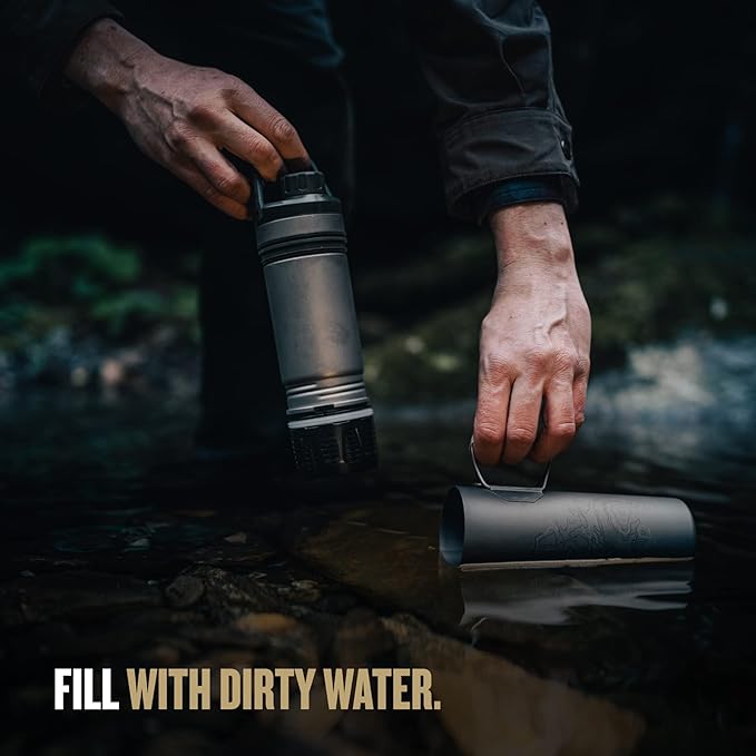 GRAYL UltraPress Titanium 16.9 oz Water Purifier & Filter Bottle for Hiking, Backpacking, Survival, Bushcraft, Travel (Coyote Brown)