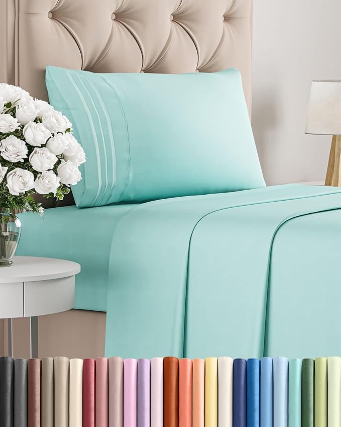 Twin XL Size 3 Piece Sheet Set - Comfy Breathable & Cooling Bed Sheets Set - Hotel Luxury Bedding for Women, Men, Kids, Teens, Boys & Girls - Deep Pockets, Soft and Wrinkle Free - Oeko-Tex - Spa Blue