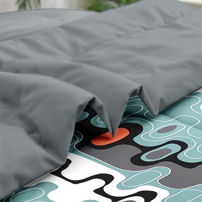 Comforter Set King Size, Mid Century Retro Stripe 7 Pcs Bedding for Kids and Adults, Vintage Geometric Cool Bed Sheet Sets with Fitted Sheet 2 Pillowcases & 2 Shams for Bedroom Bed Decor