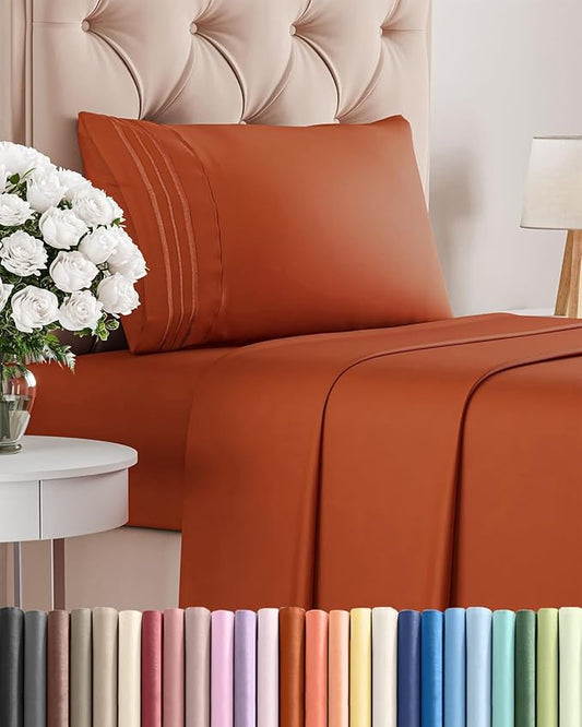 Twin Size 3 Piece Sheet Set - Comfy Breathable & Cooling Bed Sheets Set - Hotel Luxury Bedding for Women, Men, Kids, Teens, Boys & Girls - Deep Pockets, Soft and Wrinkle Free - Oeko-Tex - Terracotta