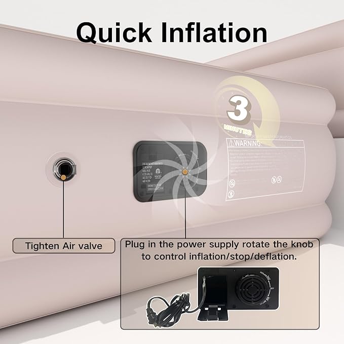 Queen Air Mattress with Built-in Pump, Single Blow up Air Bed with Portable Storage Bag, Suitable for Home and Guests, Top Flocking, 18" Queen Khaki