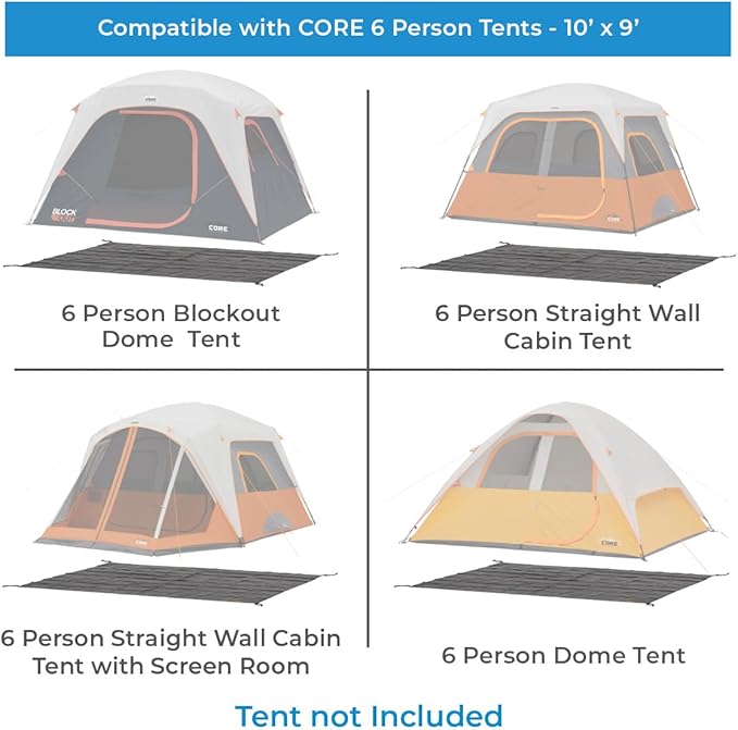 CORE Outdoor Tent Footprints | Perfect Tarp Camping Accessories for Easy Camp Setup (6 Person Tents - 10' x 9')