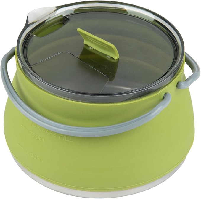 Restaurantware-Hi Tek 1 Liter Collapsible Camping Kettle, 1 Portable Cook Pot - With Perforated Lid, Stainless Steel Bottom, Silicone Camping Coffee Pot, With High Heat Nylon Handles, For Travel