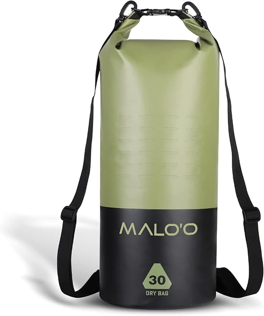 Malo’o DryPack 30L Waterproof Kayak Dry Bag, Heavy Duty Roll-Top Dry Bag with MOLLE Grid and Carry Straps for Fishing, Paddle Boarding, Boating, Camping, and Travel, Green