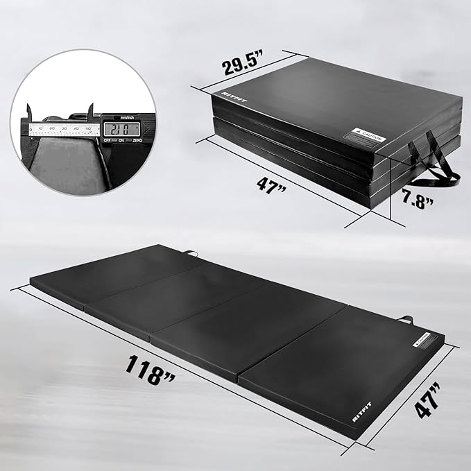 RitFit Upgraded Folding Exercise Mat, 2 Inch Thick Gymnastics Mat 3’x6’,4’x8’,4x10’,2'x8' with Carrying Handles for Yoga, MMA, Stretching, Core Workouts and Home Gym Protective Flooring